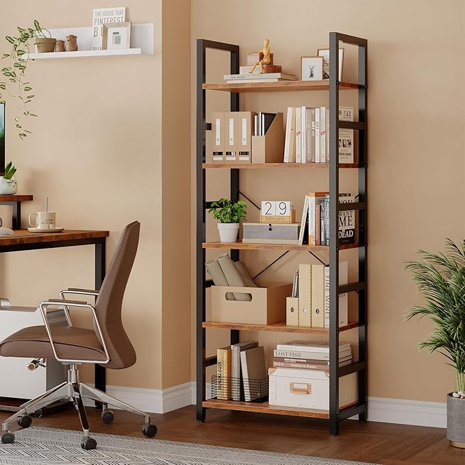 DUMOS 5-Tier Bookshelf, Modern Tall Bookcase, Open Storage Display Shelf - Image 4