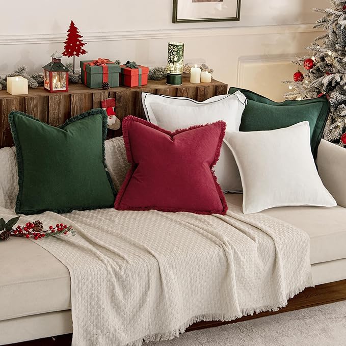 MIULEE Decorative Throw Pillow Covers Neutral Linen Fringe Throw Pillows Euro - Image 7