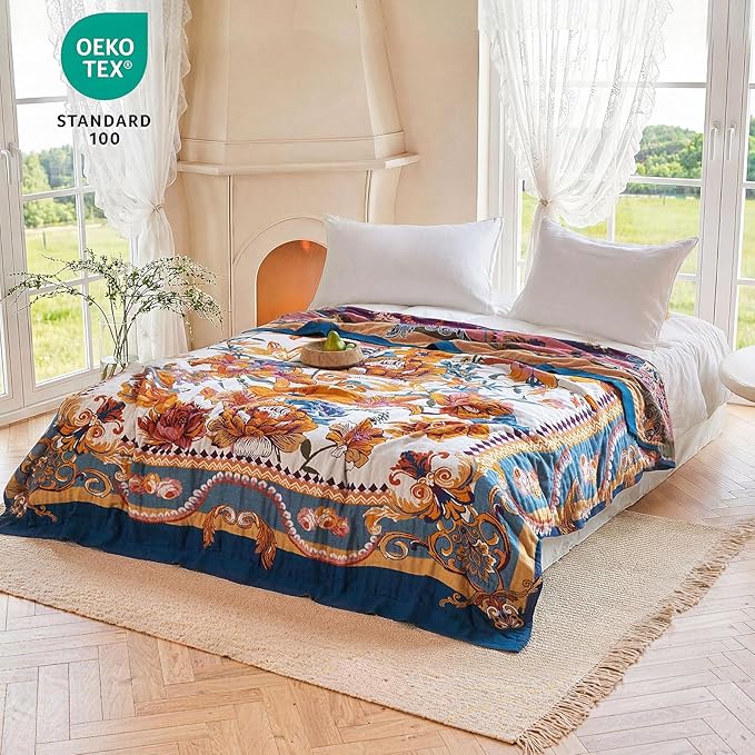 MSGKV Boho Throw Blanket 50"x60" Couch Floral 100% Cotton Blanket Spring - Image 6