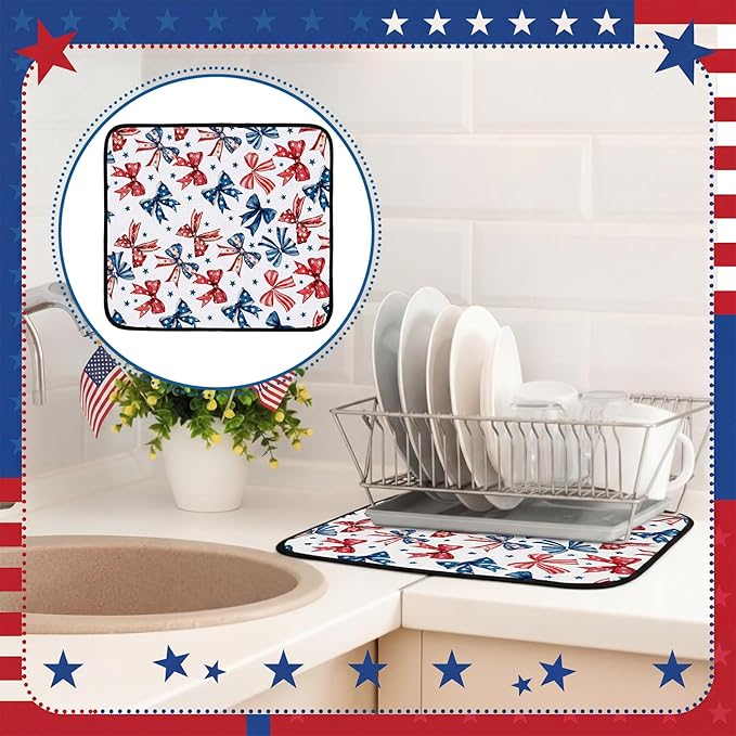 Breling Patriotic Dish Drying Mat 4th of July Kitchen Drying Mat 16 x 18 Inch - Image 6