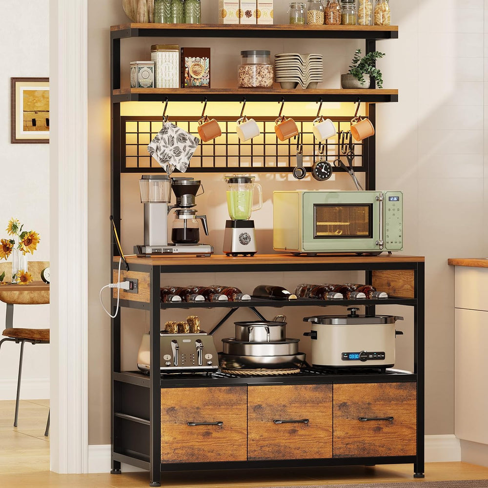 Itaar Bakers Rack with Storage and Power Outlet, 35.4 inch Coffee Bar Cabinet...