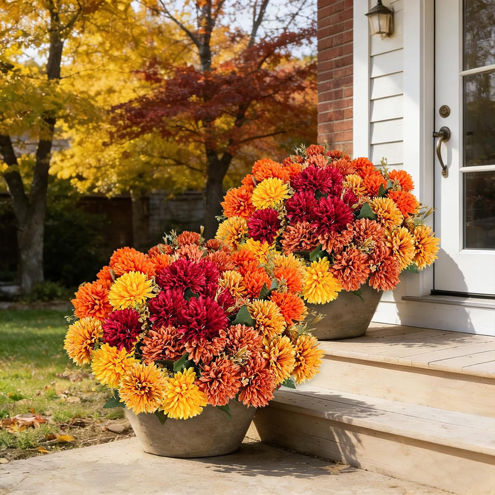 10Pcs Fake Flowers Artificial Mums for Outdoors,UV Resistant Faux Mums for Ou...
