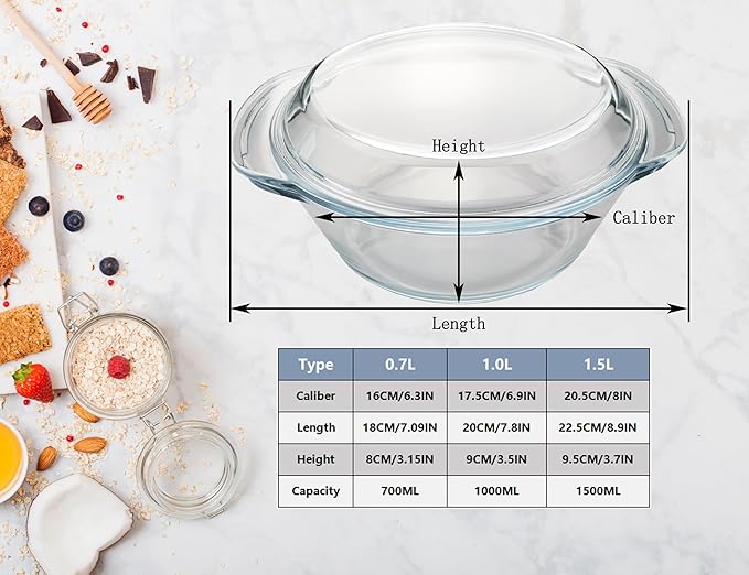 Casserole Baking Dish with 2 pcs, 1.5 QT large, Round with Handle and Lid - Image 4
