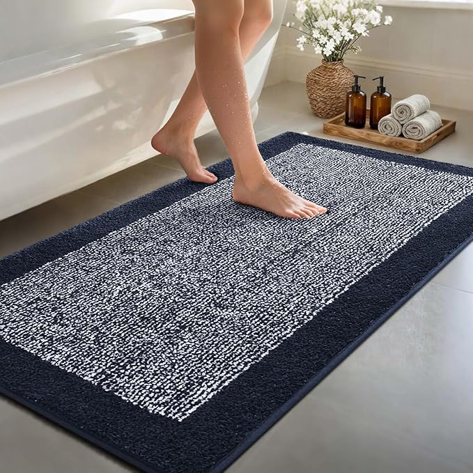 60x24 Long Bathroom Rugs Washable Non Slip, Dark Blue Bath Mat by Unknown