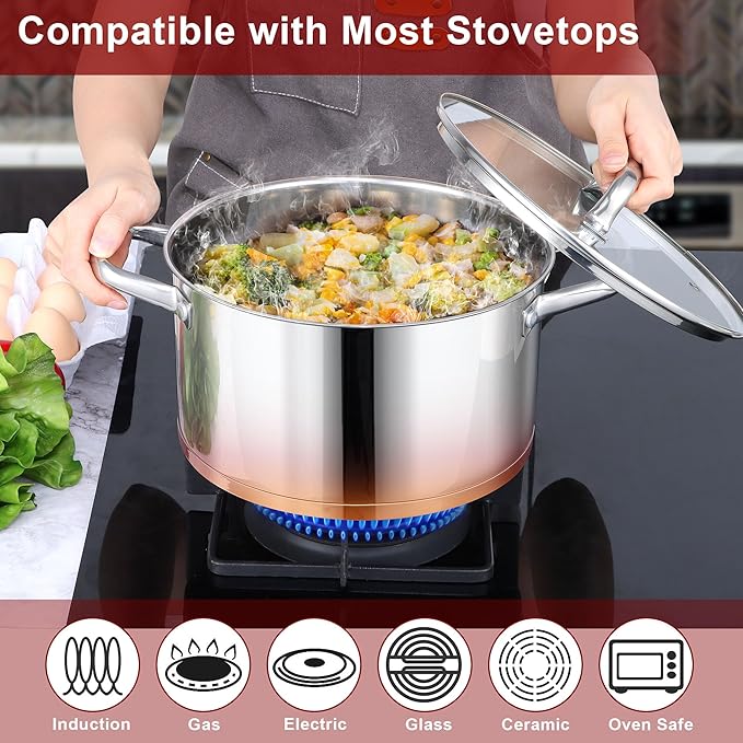LIANYU 6 QT Stainless Steel Stock Pot, Kitchen Tri-ply Base Cooking Soup Pot - Image 6