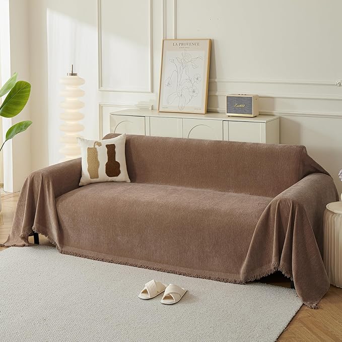 Couch Cover for Dogs, Boho Sofa Covers for 3 Cushion Couch, Chenille Sofa by KaviKon