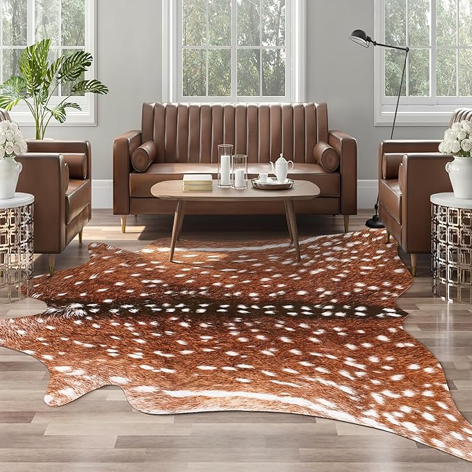 AROGAN Premium Deer Print Rug 5.2x6.2 Feet, Machine Washable Faux Fur Rug - Image 3