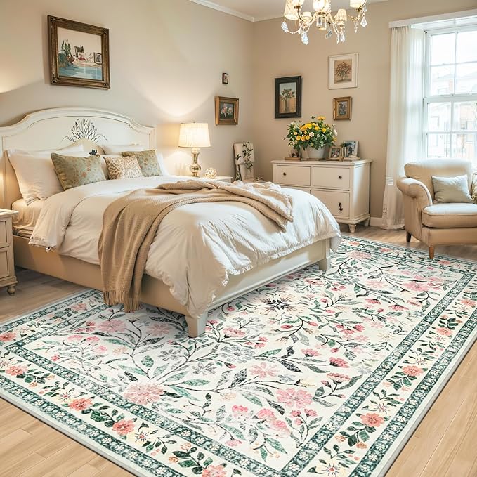 6x9 Area Rugs for Living Room: Floral Washable Rug Vintage Large Soft Boho - Image 3