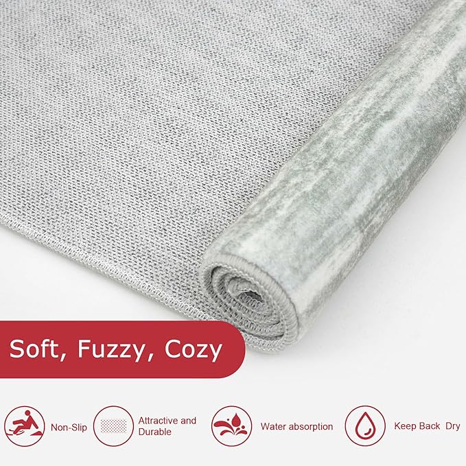 KOZYFLY Modern Abstract Runner Rugs 2x6 Grey Green Machine Washable Area Rug - Image 5