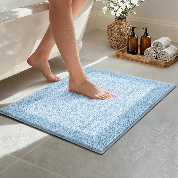 Bathroom Rugs 24x17 Non Slip Washable, Light Blue Bath Mat by Unknown