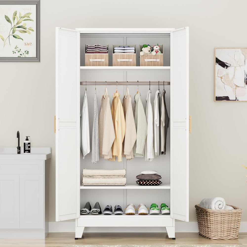 Metal Armoire Wardrobe Closet Storage Cabinet with Hanging Rod