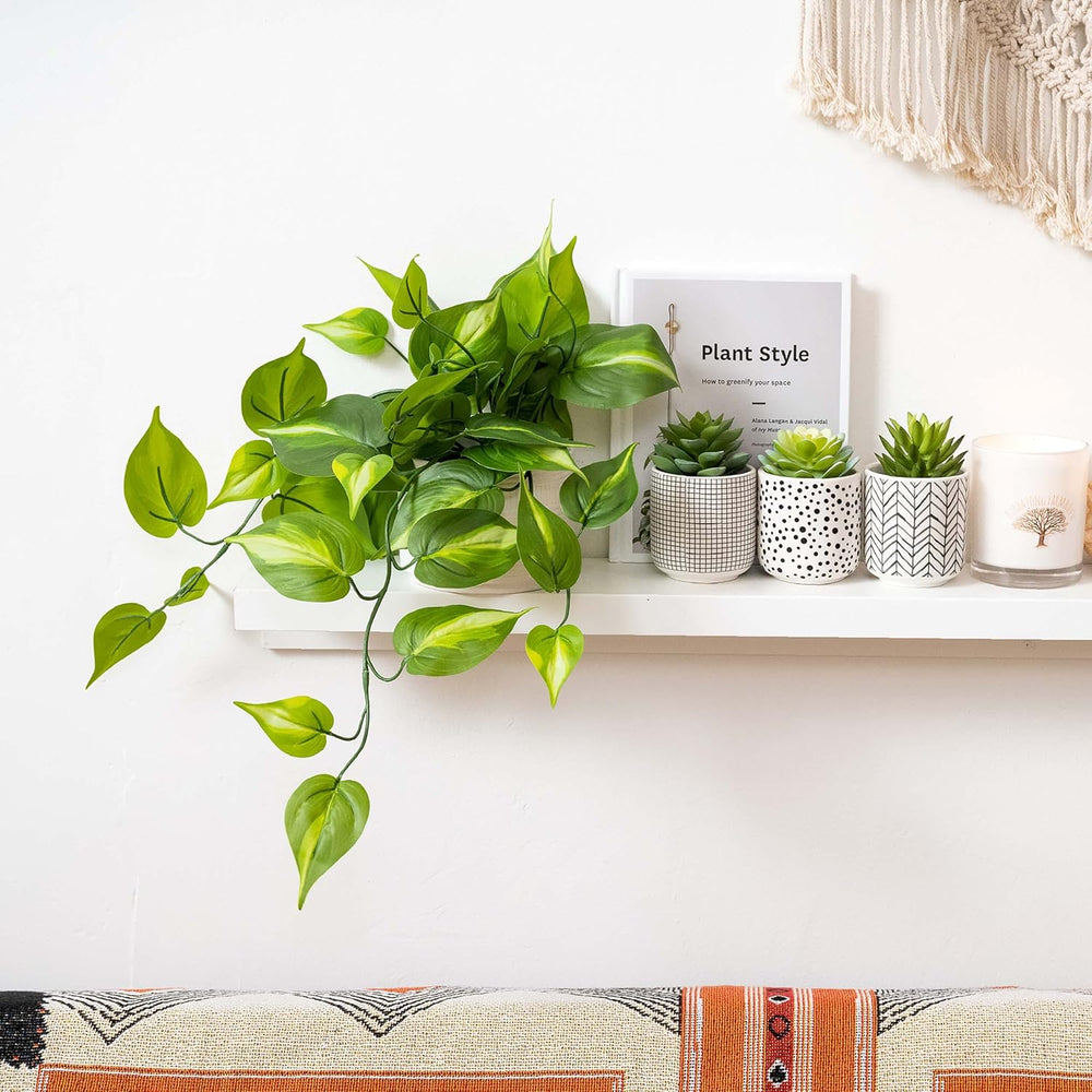 Kurrajong Farmhouse Dark Green Fake pothos | Fake Plant for Shelf Decor | Art...