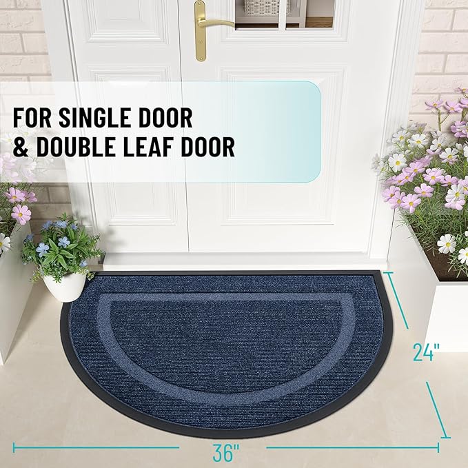 OLANLY Half Circle Door Mat Indoor Outdoor Entrance Welcome, Waterproof - Image 2