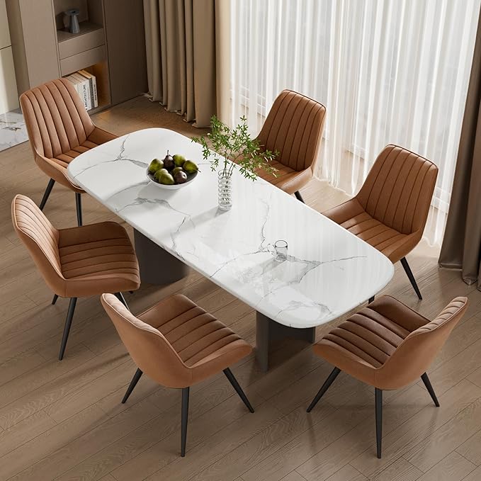 Mid Century Modern Dining Chairs Set of 6, Soft Cushion Upholstered Fabric Ki...