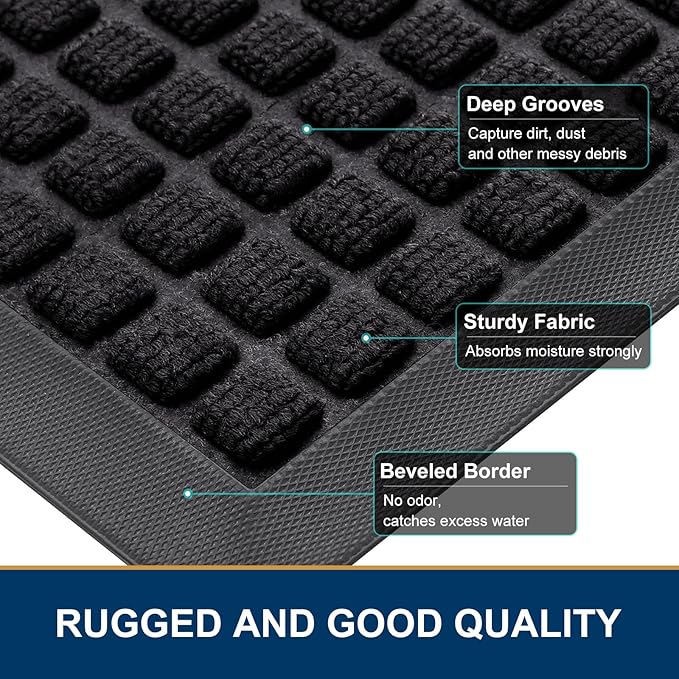 Smiry Front Door Mat Outside Entrance, Heavy Duty Natural Rubber Doormat - Image 3