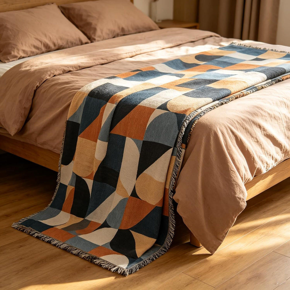 Luxlovery Beige Bohemian Sofa Throw Blankets Ethnic Woven Boho Geometric Mult...