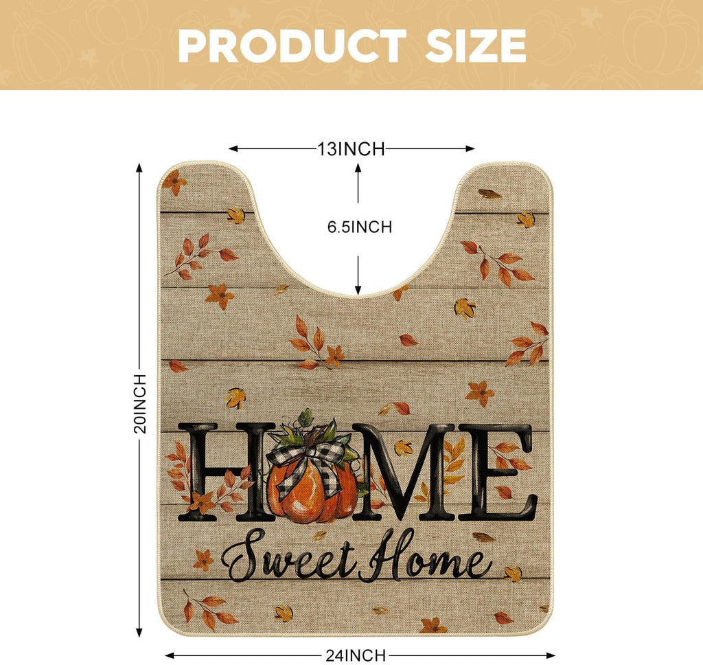 Artoid Mode Home Sweet Home Pumpkin Fall U Shaped Toilet Rug 20x24 Inch | Non-Slip Low-Profile Bathroom Decor Bath Contour Mat