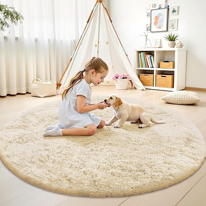 OLANLY Cream Round Rugs for Bedroom - Image 2