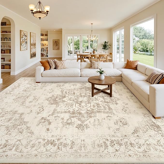 8x10 Area Rugs for Living Room: Vintage Boho Neutral Washable Rug Indoor Soft - Image 8