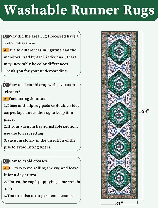 SERISSA Runner Rug for Hallways, Extra Long Boho Rug Ultra Soft Vintage Green - Image 6