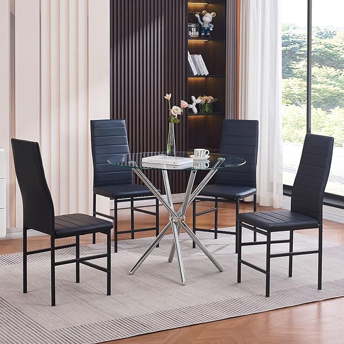 PU Dining Chairs Set of 4, Modern Kitchen & Dining Room Chairs Faux Leath...