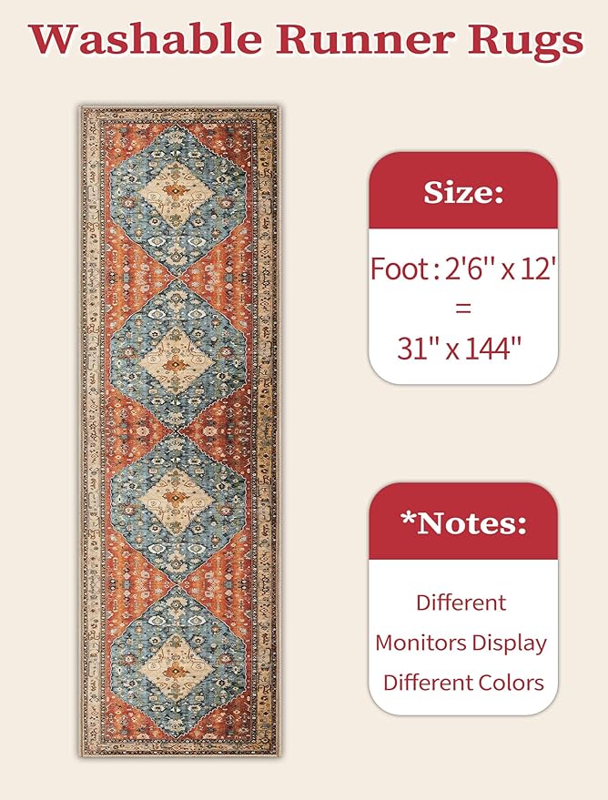 SERISSA Runner Rug for Hallways, Extra Long Boho Rug Ultra Soft Vintage Tribal - Image 3