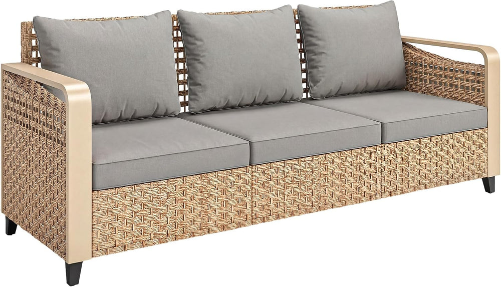 Outsunny Outdoor Patio Couch Wide Deep Seat 3 Seater Wicker Gray