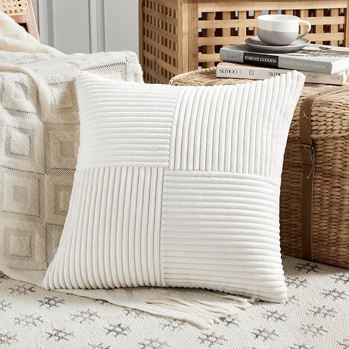 Fancy Homi 2 Packs Cream White Decorative Throw Pillow Covers 16x16 Inch - Image 2
