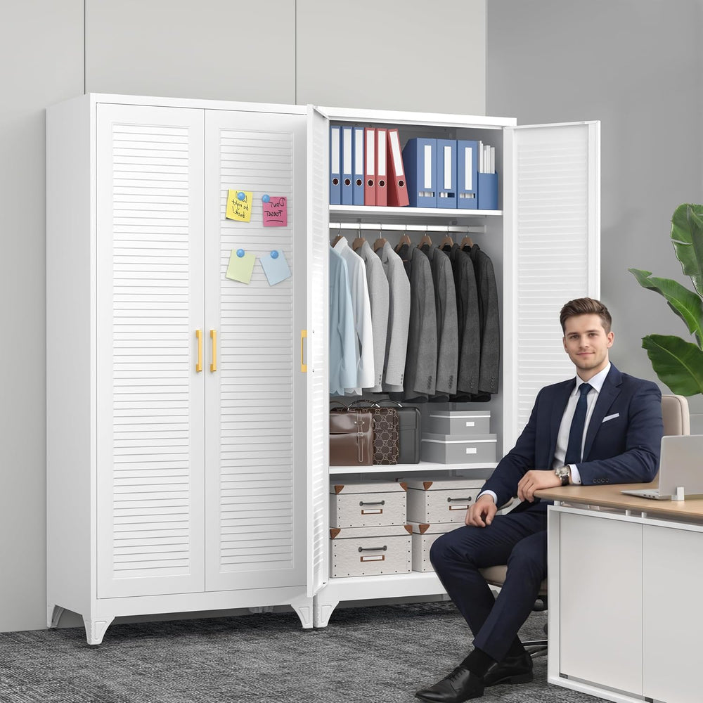 Metal Armoire Wardrobe Closet with Doors, 71" Tall Wardrobe Cabinet