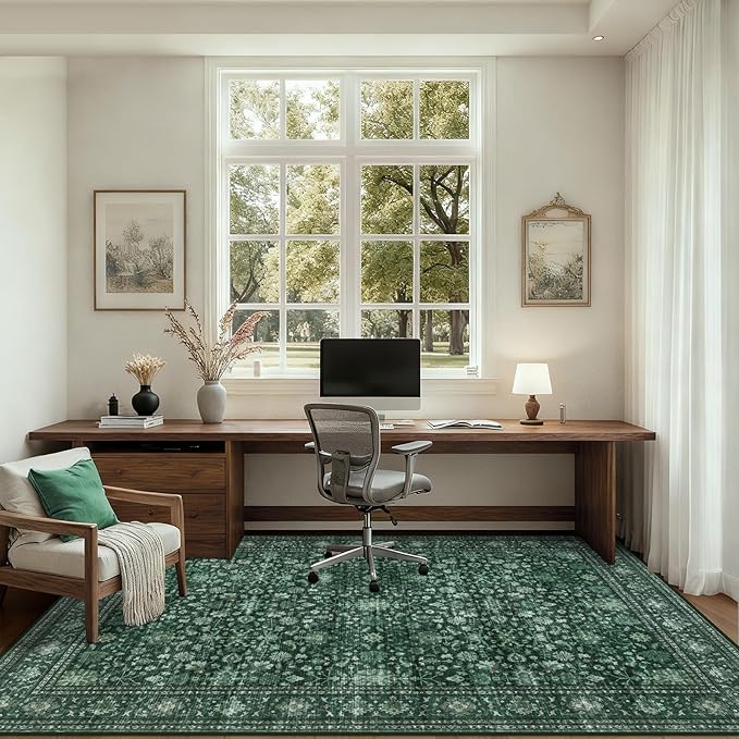 8x10 Area Rugs for Living Room: Washable Rug Soft Vintage Distressed Floral - Image 6