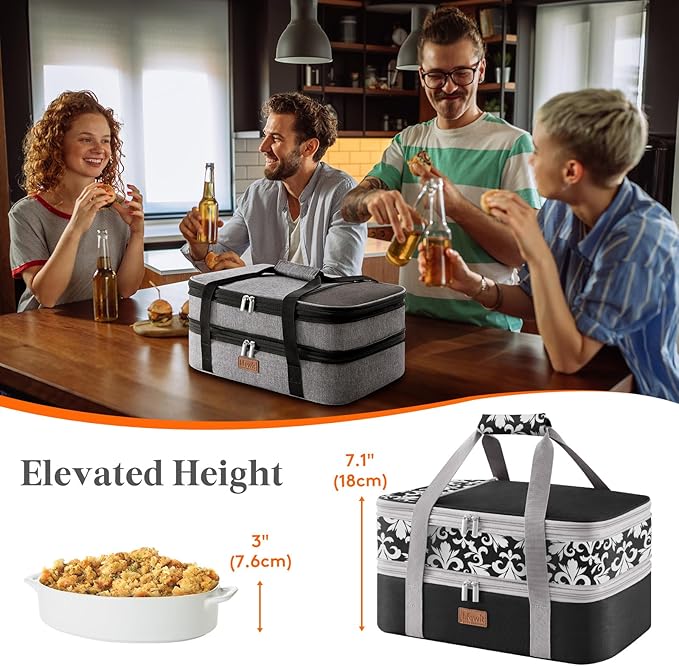 Lifewit Insulated Double Decker Casserole Carrier, Expandable Lasagna Lugger - Image 4