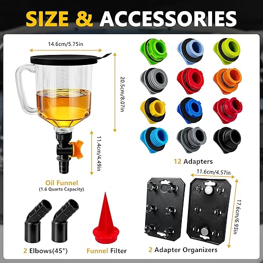 18 Pack No Spill Engine Oil Funnel Kit，1.59QT/1.5L Automotive Oil Funnel Set， 2 - Image 3