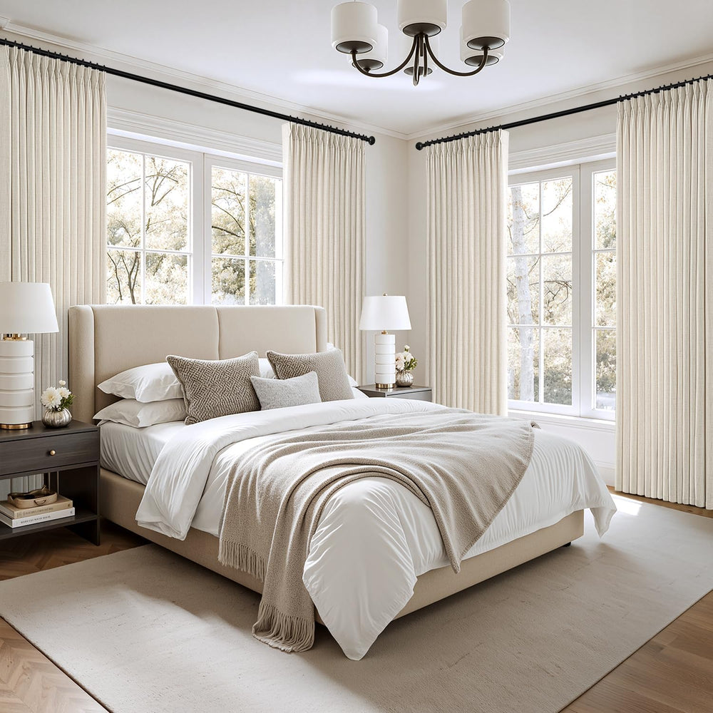 MIULEE Pinch Pleated Thick Linen Curtains 40x96 Inches Birch 4 Panels Set