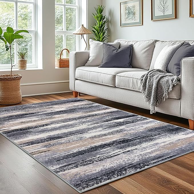 Lansny Modern Abstract 4x6 Living Room Washable Rug Non-Slip Soft Bedroom Area - Image 2