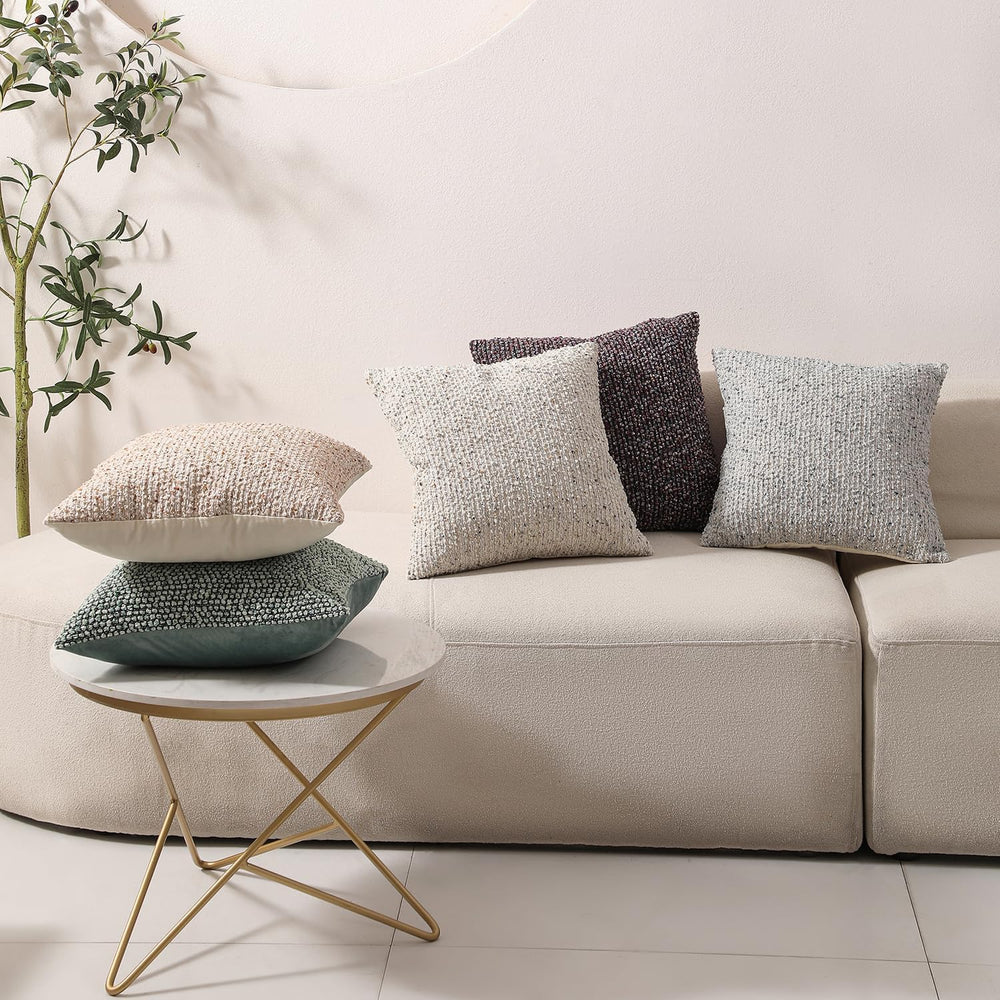 Striped Throw Pillow Covers 20x20 Set of 2 Beige Textured Boucle Chic Morden ...