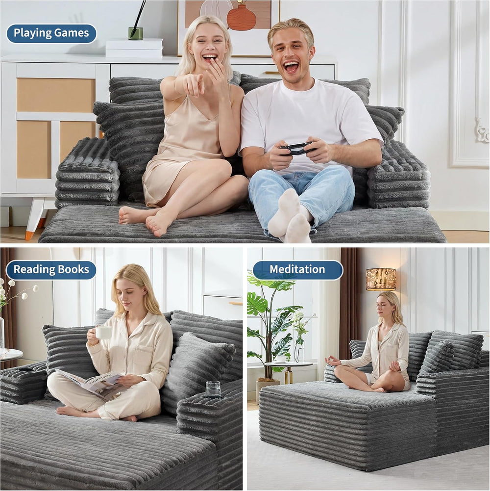 Garvee 64" Oversized Chaise Lounge Chair Indoor, Corduroy Upholstered Bo...