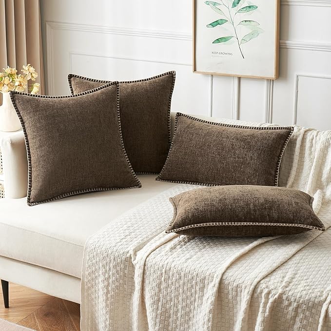 MIULEE Pack of 2 Couch Throw Pillow Covers 18x18 Inch Brown Farmhouse - Image 5