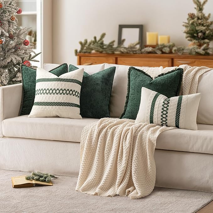 MIULEE Set of 2 Dark Green Boho Christmas Decorative Lumbar Pillow Covers 12x20 - Image 3