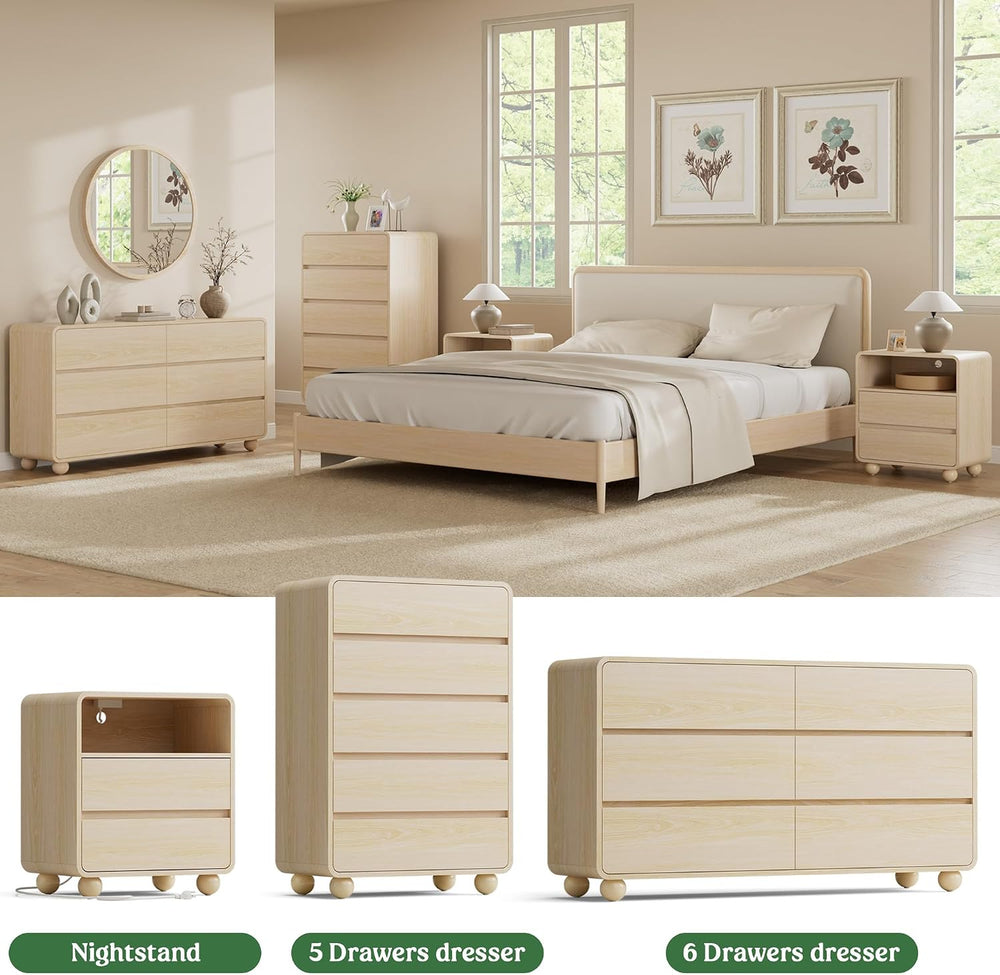 5 Drawer Dresser for Bedroom, 41" Tall Chest of Drawers, Natural