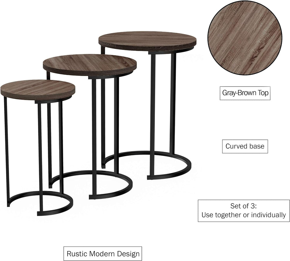 Lavish Home Nesting Tables - Set of 3 Round Side Tables for Living Room, Bedr...