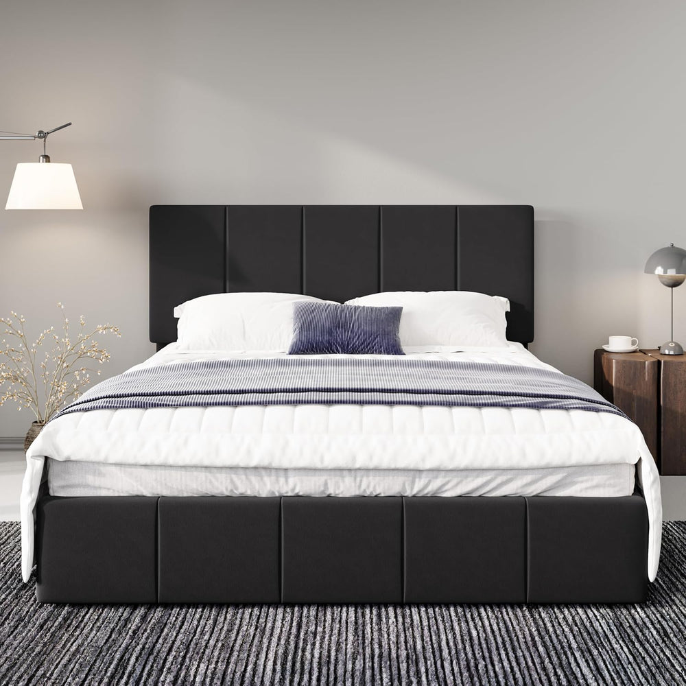Allewie Full Size Dutch Velvet Upholstered Platform Bed Frame, Black