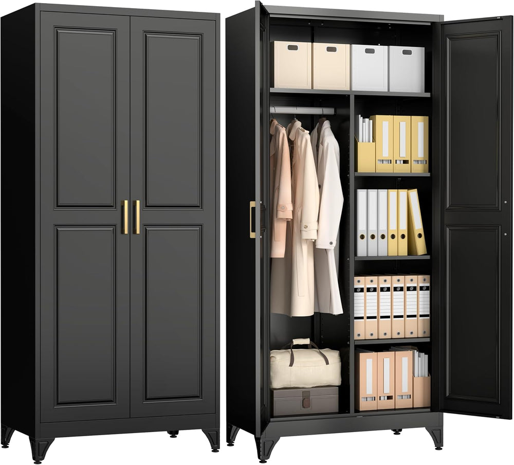 Metal Armoire Wardrobe Closet, 71" Tall Wardrobe Cabinet with 2 Doors
