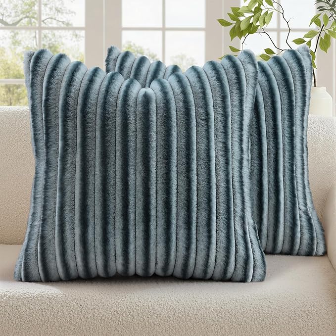 decorUhome Cozy Faux Fur Throw Pillow Covers 16x16 Set of 2 Decorative Soft by decorUhome