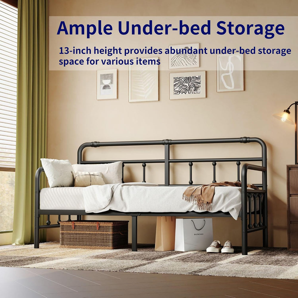 14 Inch Daybed Twin Metal Bed Frame with Headboard (Art Deco)