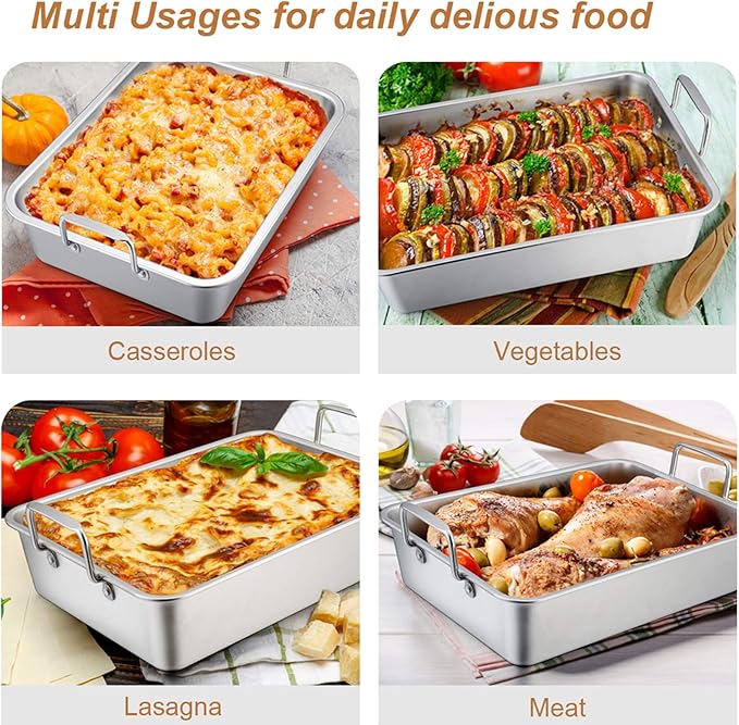 TeamFar Roasting Pan with Rack, 14 Inch Stainless Steel Turkey Roaster Lasagna - Image 3
