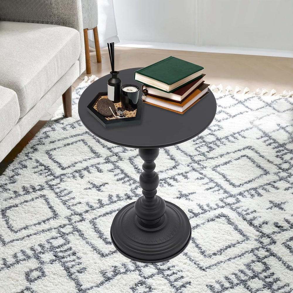 Small Round Side Table - Retro Metal Pedestal End Table for Living Room, Bedr...