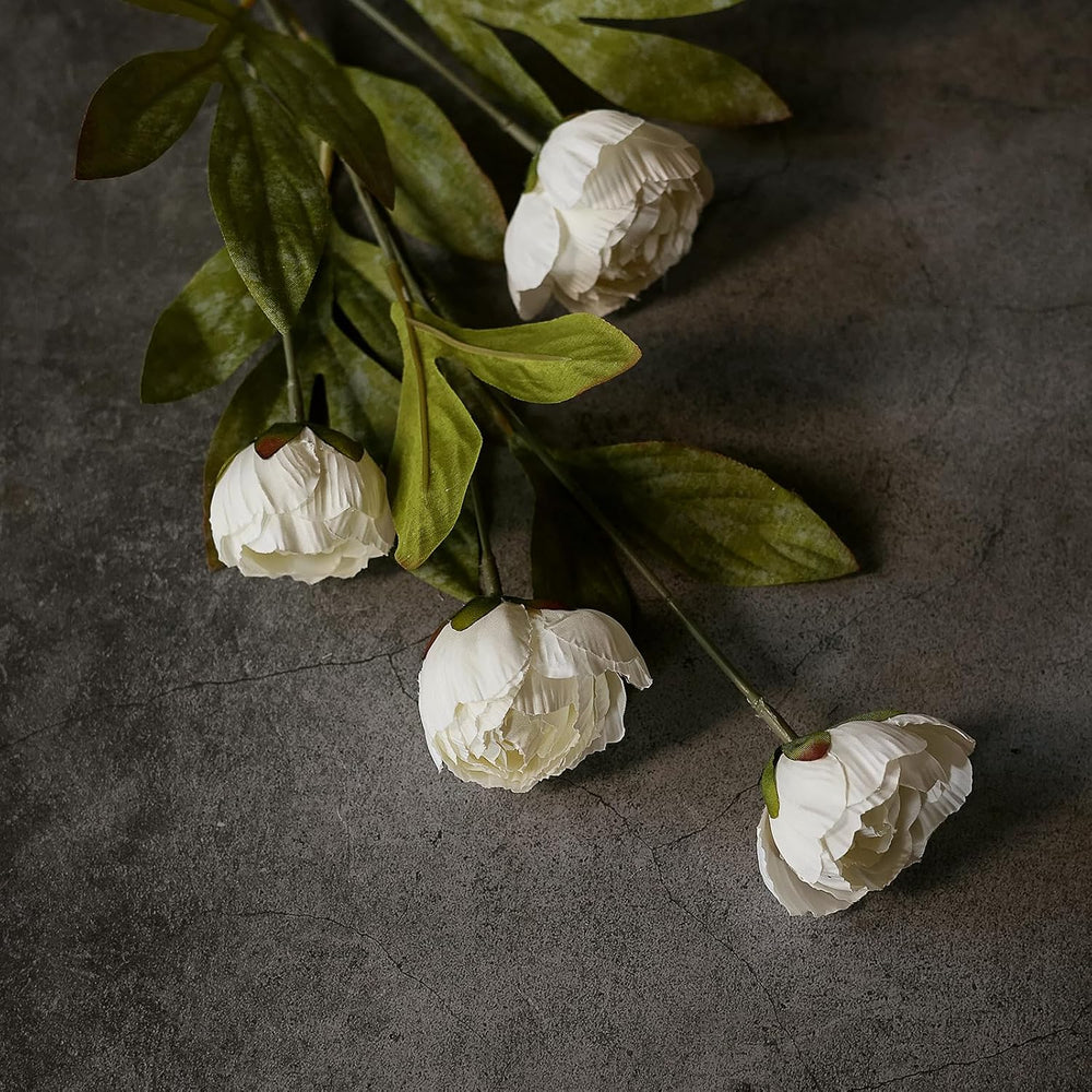 VIERENA 6 Pcs 27" Faux Silk Peony Artificial Flowers Stems for Vase (Cream)