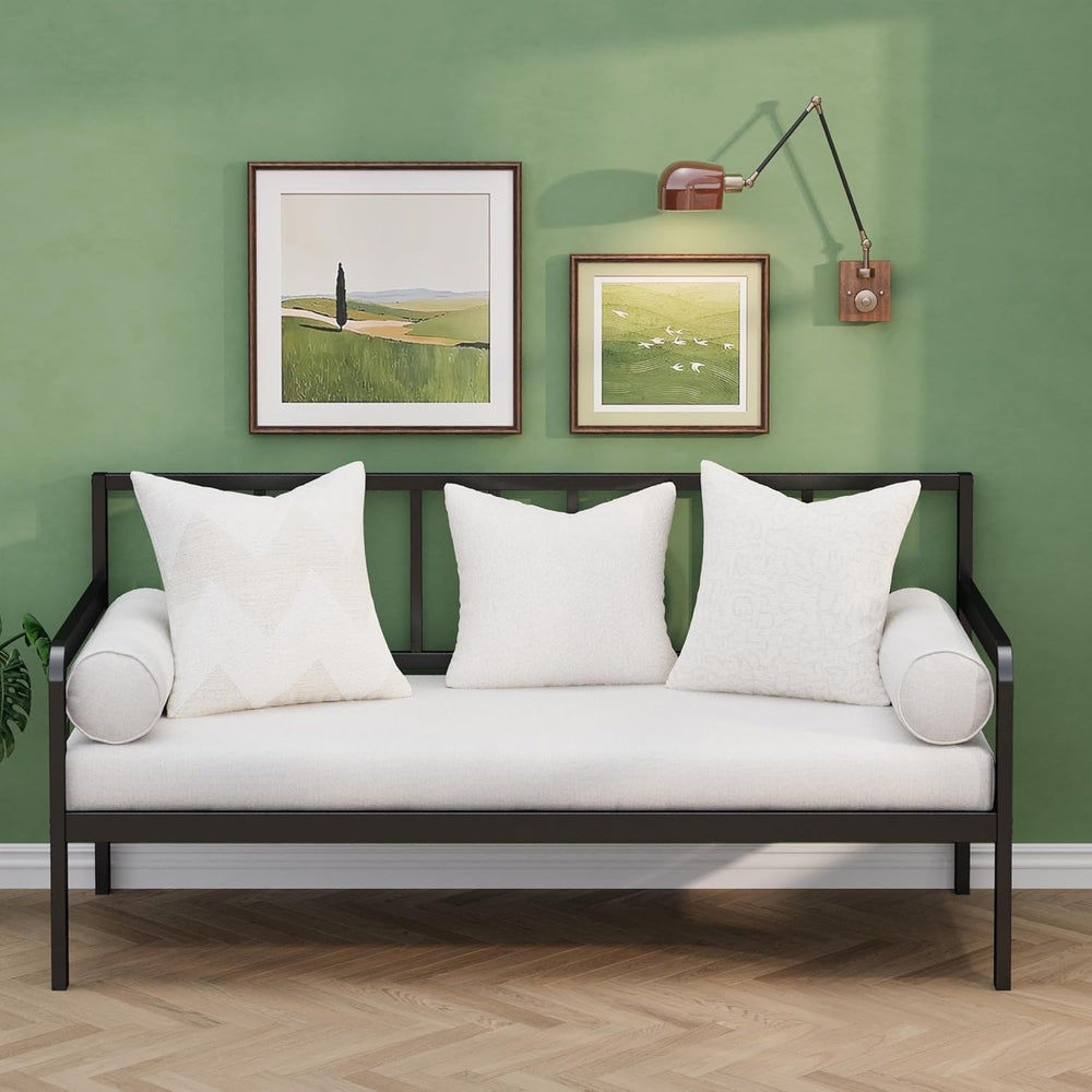 Lutown-Teen Twin Daybed Frame, Metal DayBeds, Heavy-Duty Steel Slats, Black