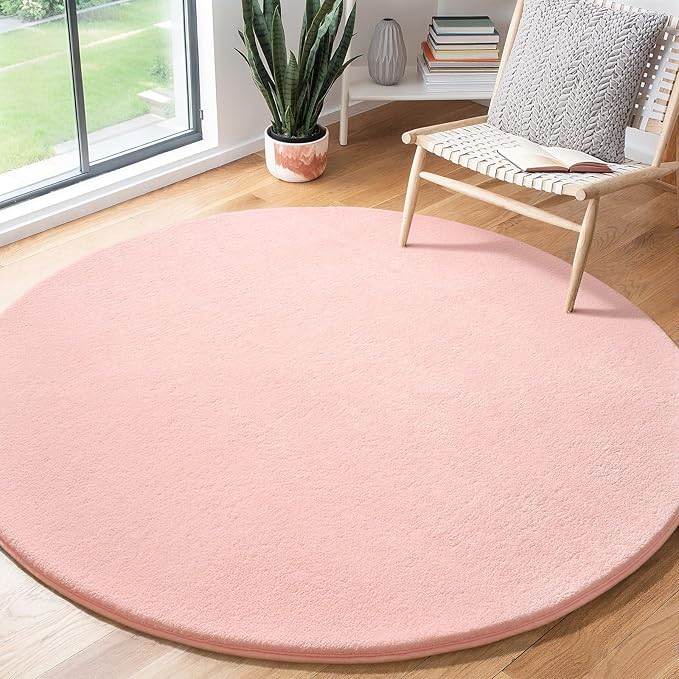 Amearea Pink Round Area Rugs 5ft Washable Circle Rugs - Image 7