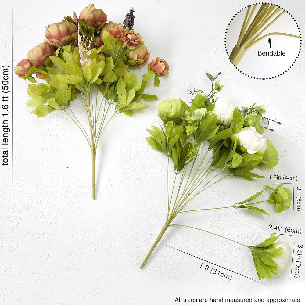 FiveSeasonStuff Rustic Brown, Beige & Green Artificial Peony Set of 2